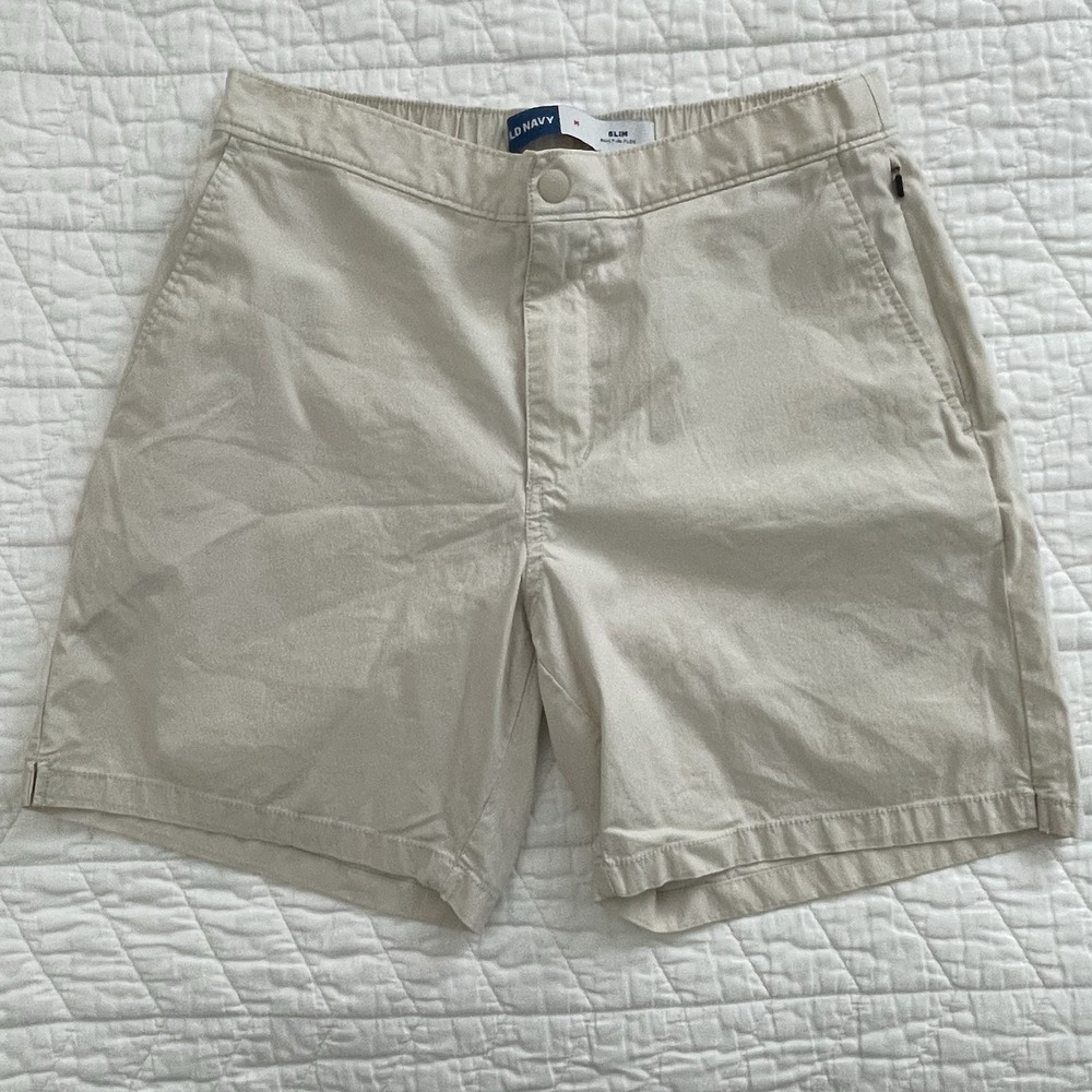 2Pc Old Navy Slim Built-In Flex Chino Shorts M Pink Beige Cotton Pockets Button